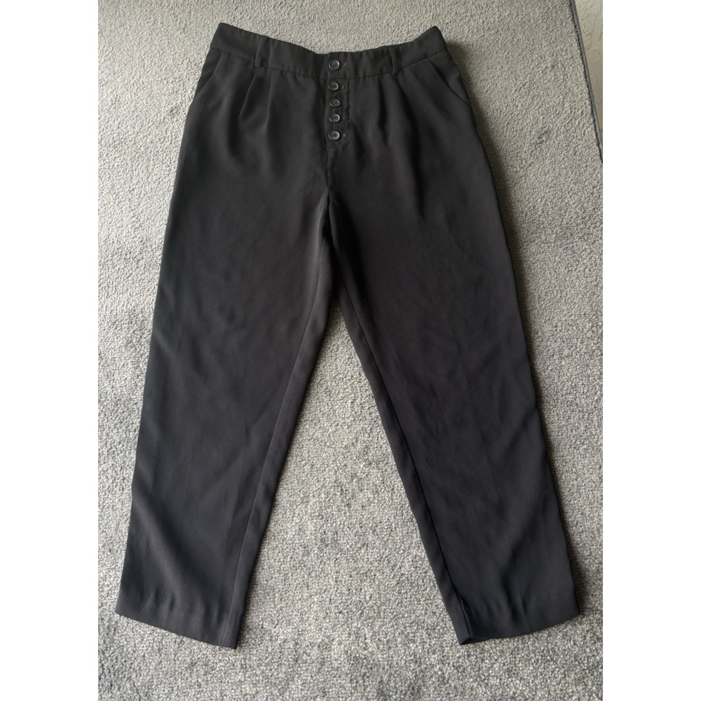 Anthropologie Women's Sasha Button Fly Black Tapered Trouser Pants Size 8